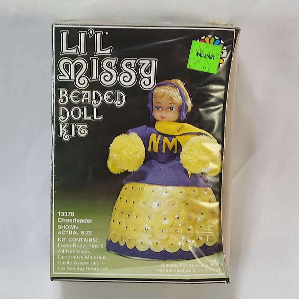 Vintage 1978 Lil Missy Beaded Doll Kit 13378 Cheerleader Walco Holiday Industry